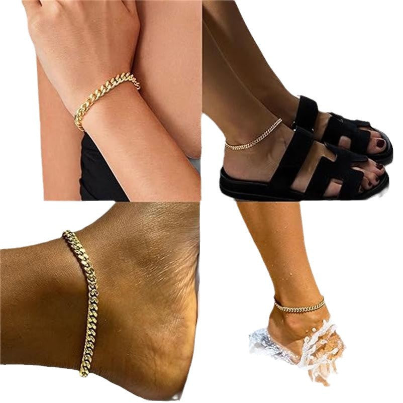 Cavigliera geometrica minimalista in alluminio da donna con design a catena cubana a strati