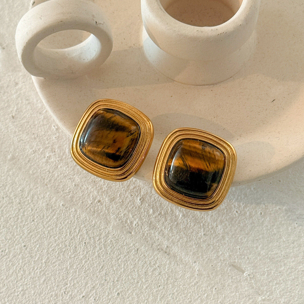 Vintage 18K Gold Plated Stainless Steel Square Geometric Earrings for Women
