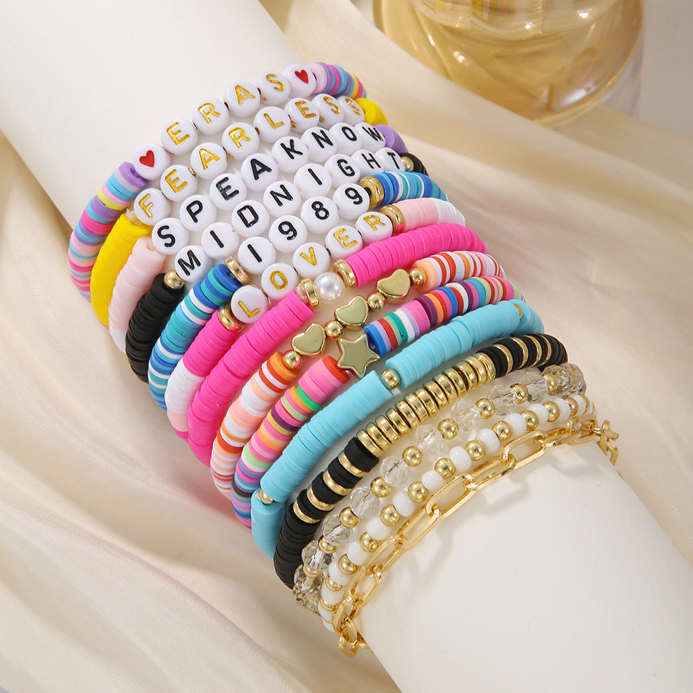 Bohemian Colorful Resin Geometric Round Layered Bracelet