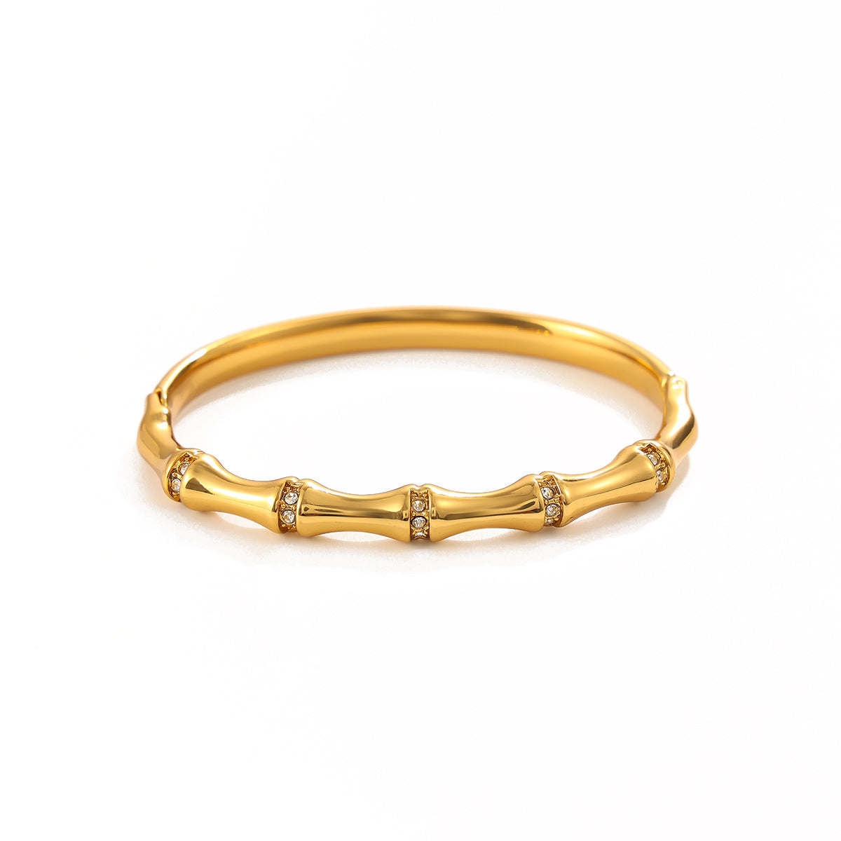 Hip-hop Luxury Geometric Rhinestone Inlaid Bamboo Joint PVD Stainless Steel Bracelet with OT Clasp