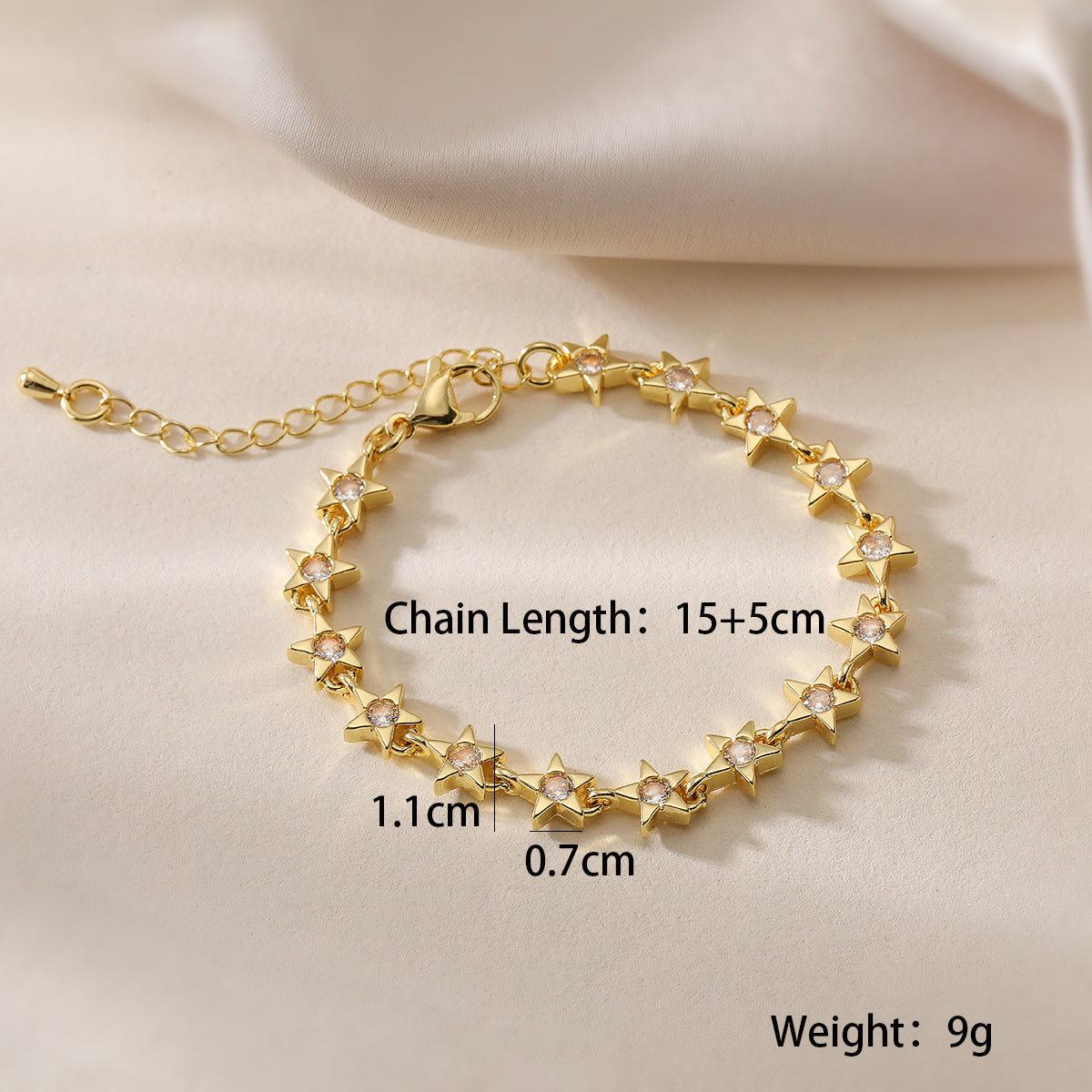 Minimalist Luxury 18K Gold Plated Brass Geometric Heart Star Cubic Zirconia Inlay Bracelet for Women