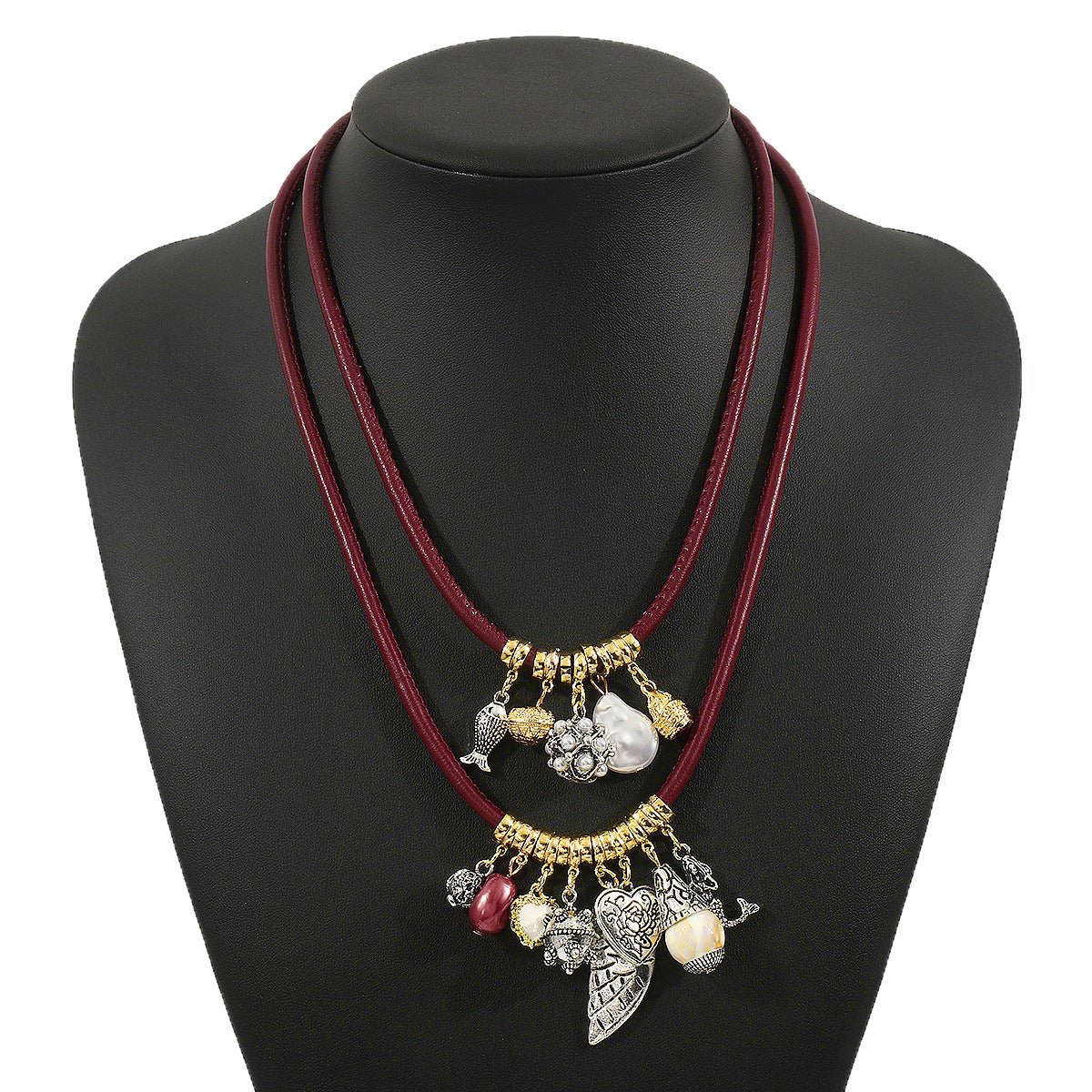 Collar Bohemio con Colgante Geométrico de Cordón de Cuero y Dijes de Aleación para Mujer
