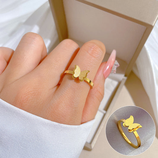 Anello da dito unisex minimalista a farfalla in titanio lucidato