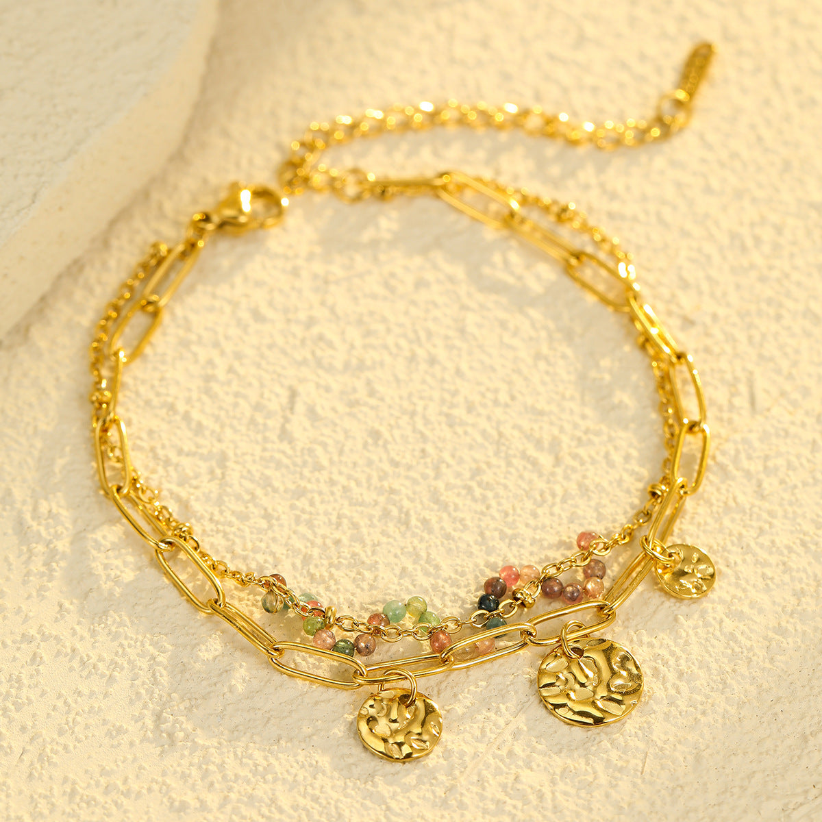 Elegante Set Collana in Acciaio Inossidabile con Pendente in Pietra Naturale e Bracciale Coordinato da Donna