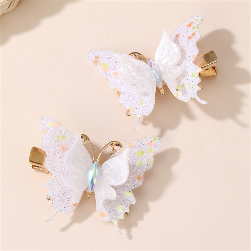Fermaglio per capelli a farfalla sfumato multicolore carino e dolce per bambine con dettagli arricciati e in rete, accessorio per capelli stile becco d'anatra