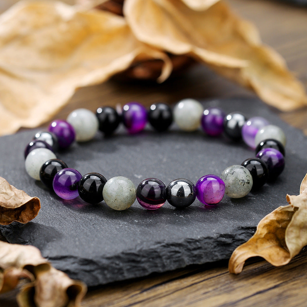 Men's Black Hematite and Wood Chip Beaded Stretch Bracelet