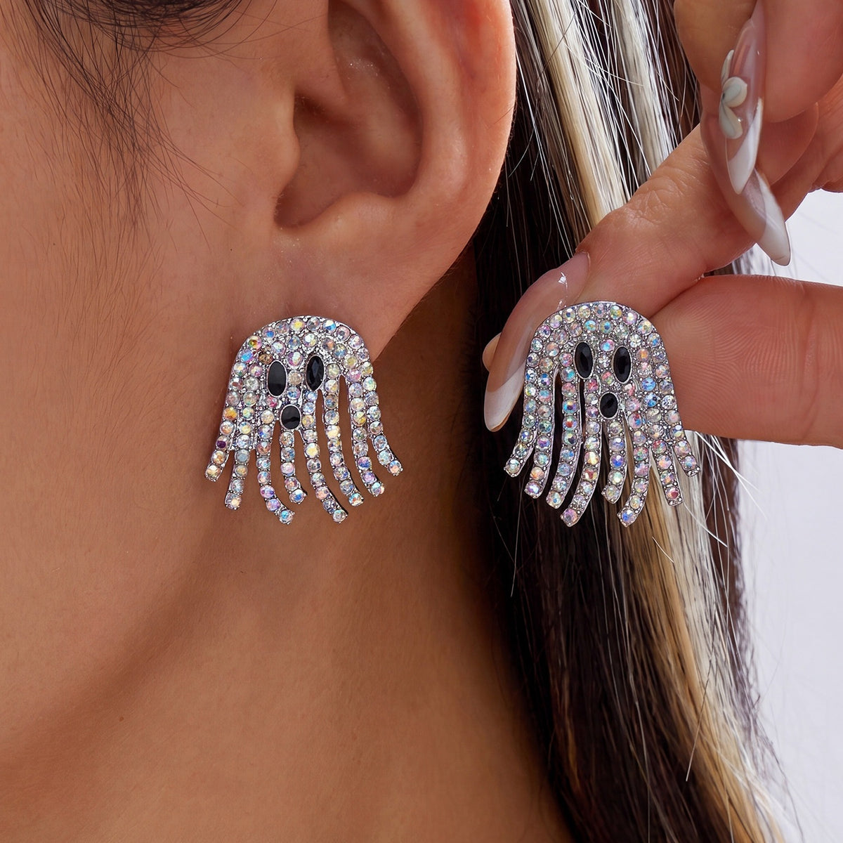 Halloween Geometric Rhinestone Inlay Alloy Earrings for Women