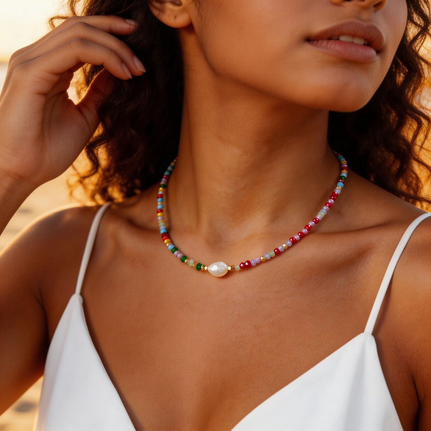 Geometric Heart Stainless Steel Necklace with Pearl and Floral Elements