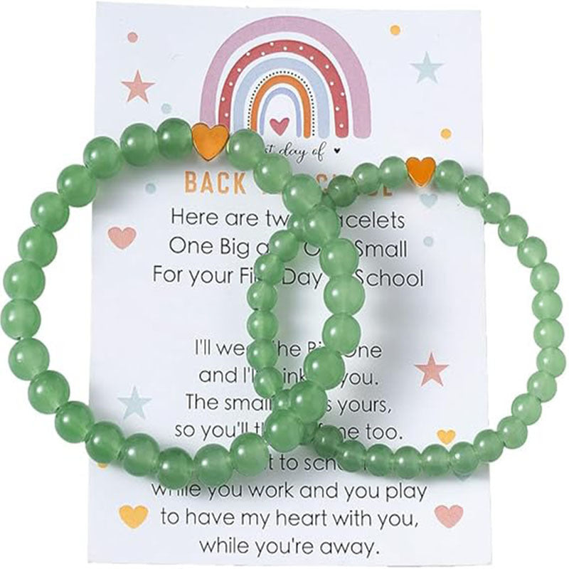 Natural 8mm Pink Crystal Beaded Bracelet Set with Heart Pendant Geometric Charm Unisex Jewelry Gift