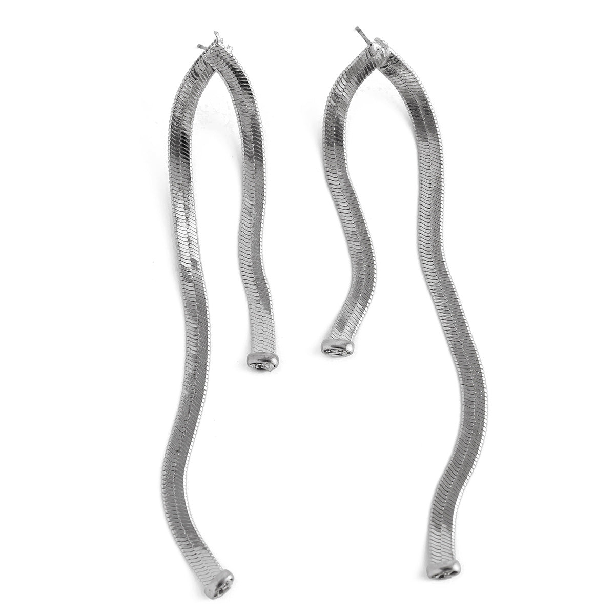 Minimalist Geometric Snake Chain Tassel Earrings Brass Plated Drop Earrings for Women