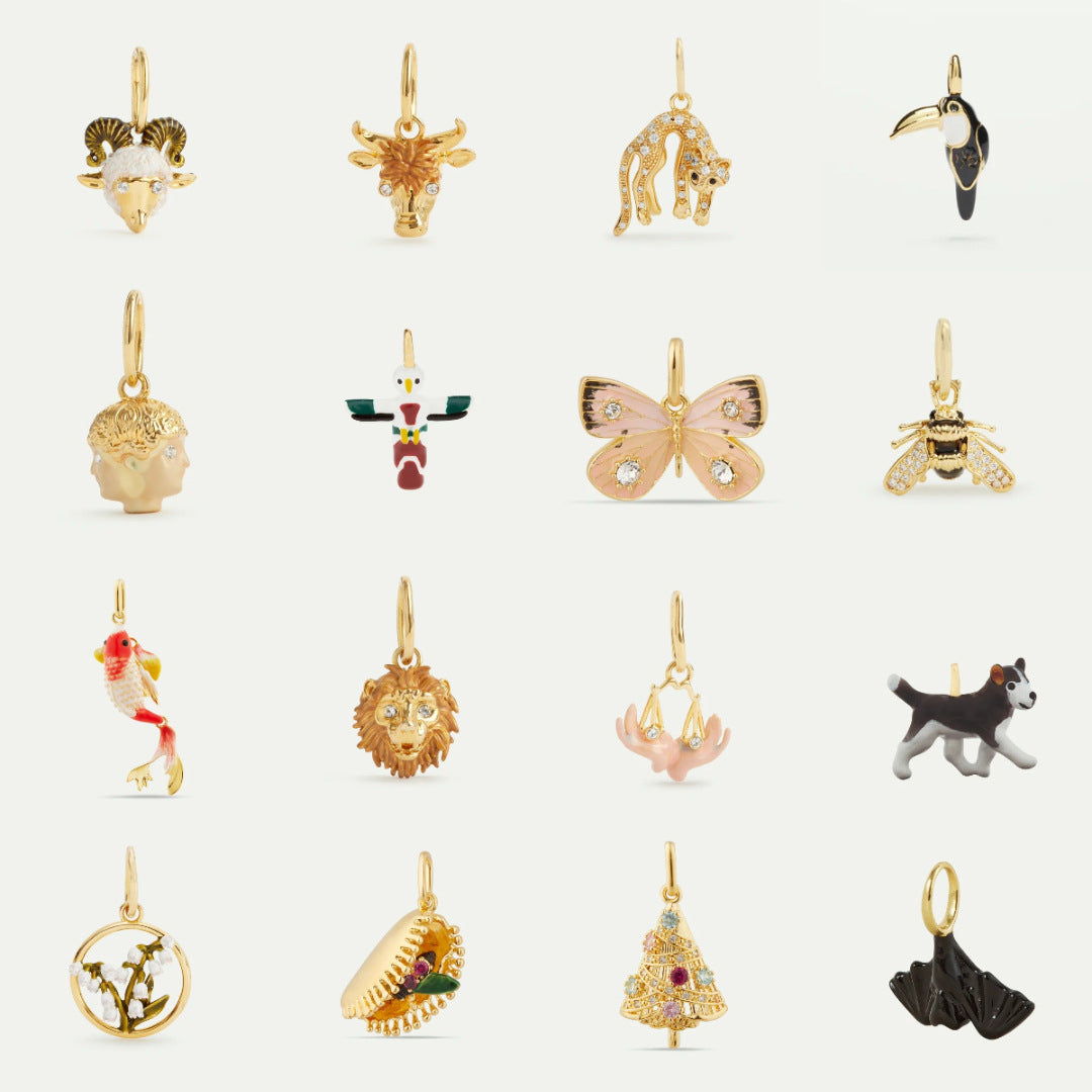 18K Gold Plated Brass Animal Charm Bar Necklace for Unisex