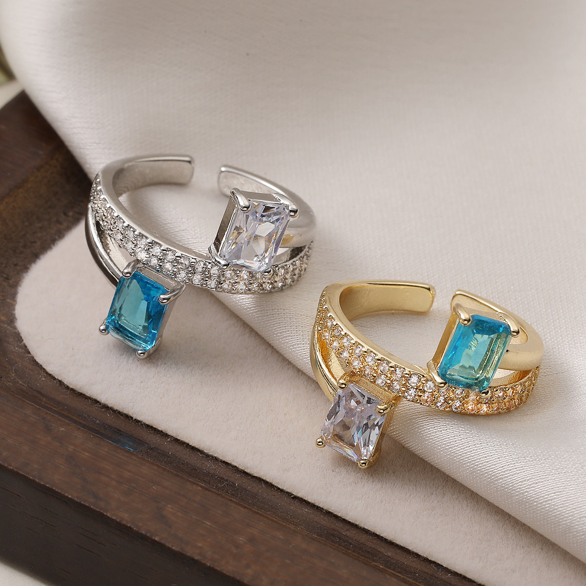 Minimalist Geometric Gold Plated Brass Ring with Cubic Zirconia for Women