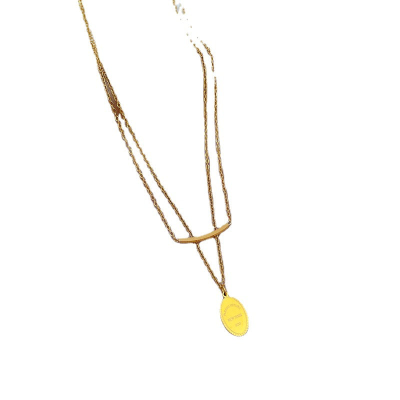 Collar con colgante redondo de doble capa, geométrico y minimalista para mujer, de acero de titanio con chapado en oro, cadena de medallón, accesorio de moda