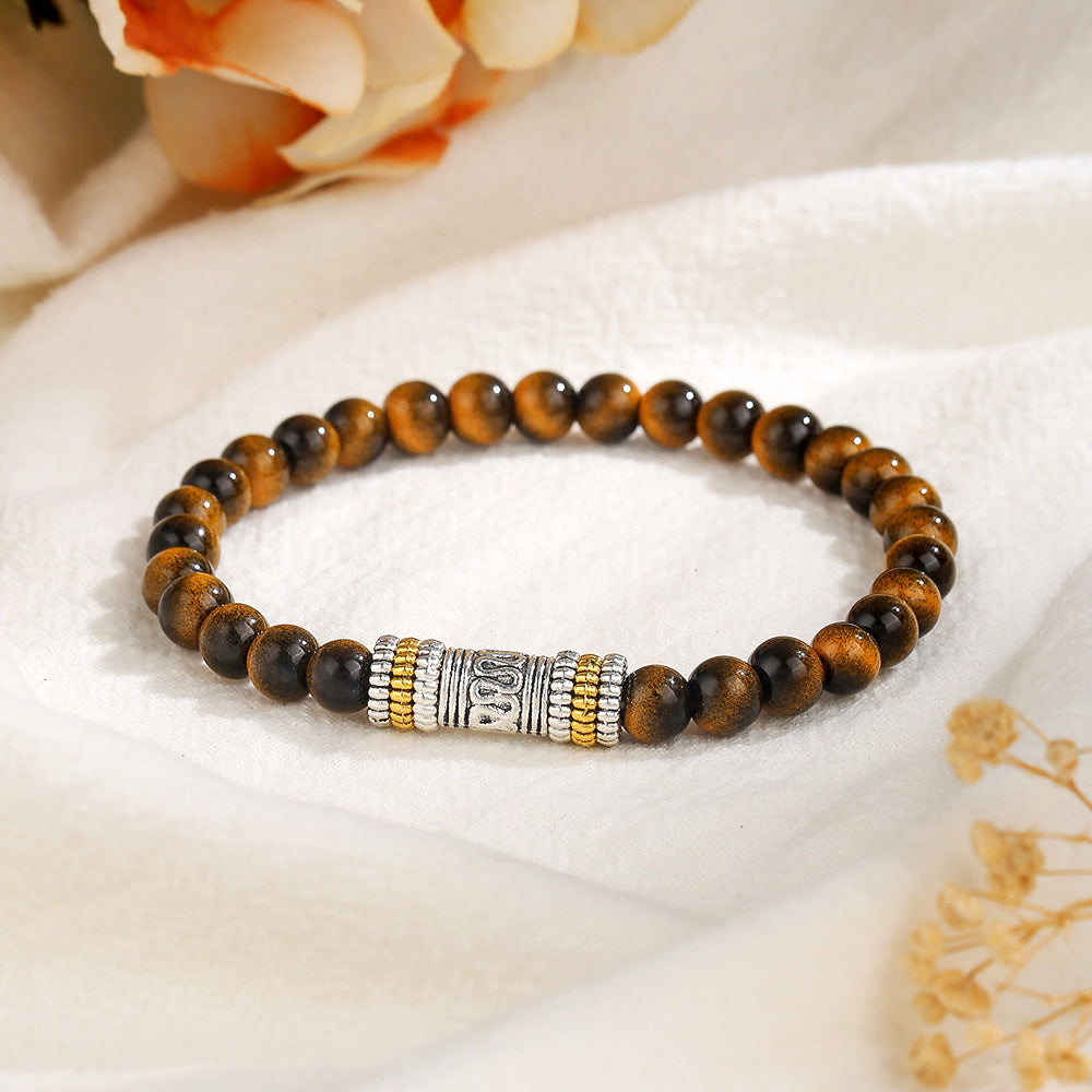 Vintage Handmade Tiger Eye and Lava Stone Beaded Bracelet