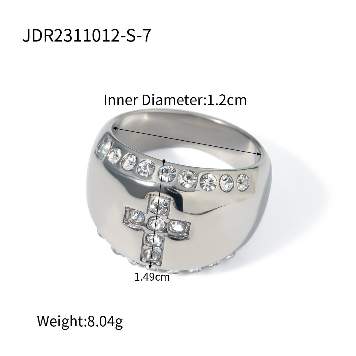 Anillo de cruz geométrico de moda chapado en oro de 18 quilates de acero inoxidable con incrustaciones de diamantes de imitación para mujer