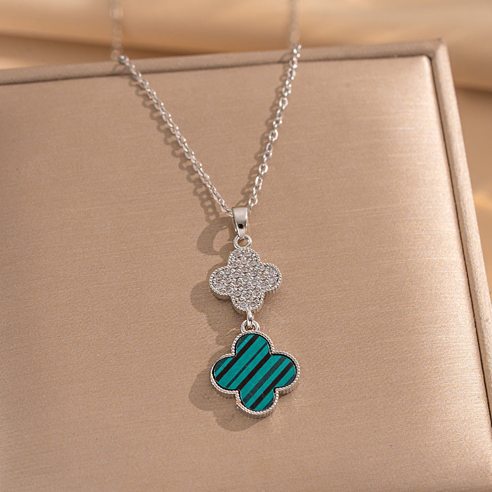 Minimalist Geometric Four-Leaf Clover Pendant Necklace for Women in Titanium Steel with Electroplated Finish