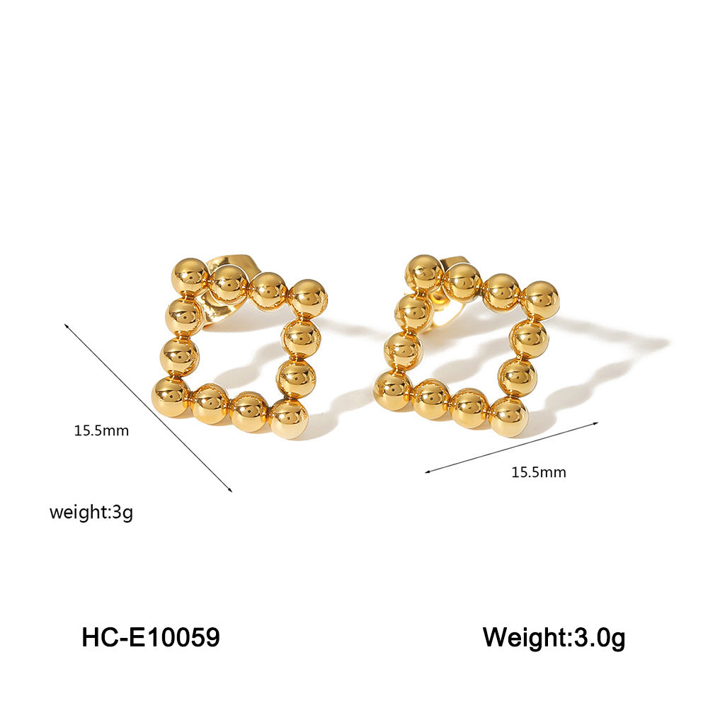 Minimalist Geometric Hollow Beaded Titanium Steel Earrings for Women Hypoallergenic Plated Fashion Studs