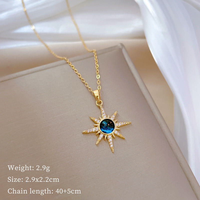 Luxury Sweet Geometric Rhinestone Collar Necklace for Women and Men Stainless Steel Pendant