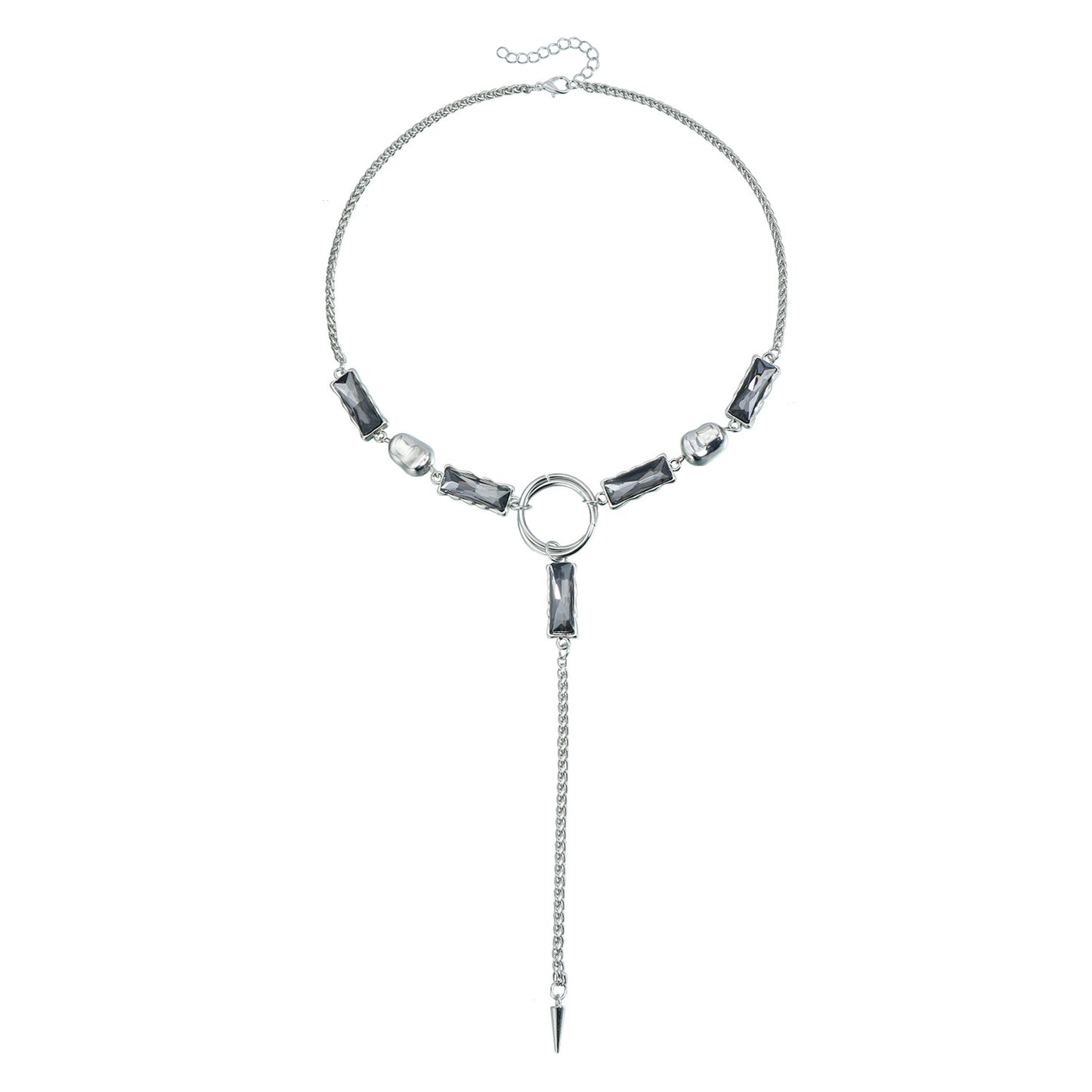 Punk Square Geometric Rhinestone Alloy Y-Shape Necklace for Women