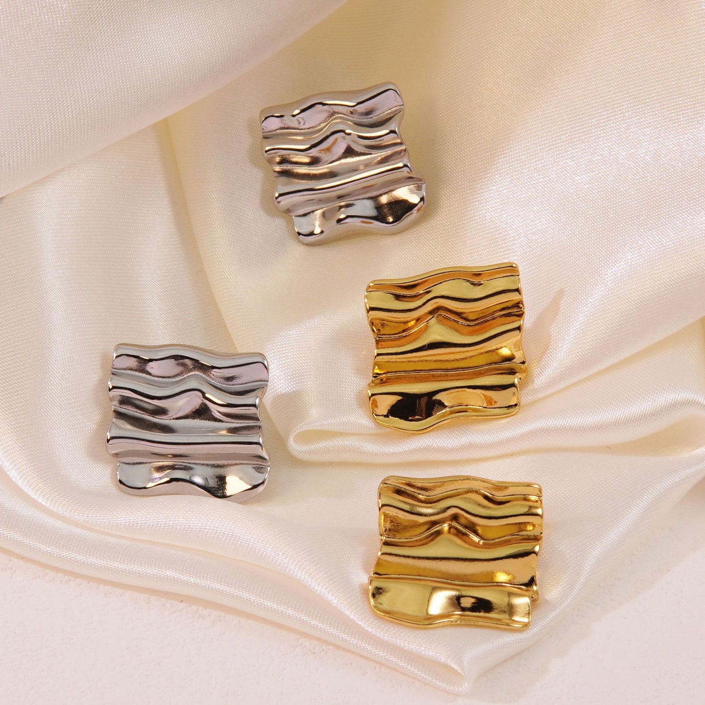 Vintage Geometric Square Stamped Stainless Steel Stud Earrings for Women