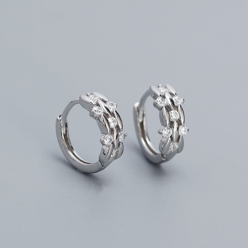 Minimalist 925 Sterling Silver Plated Geometric Round Diamond Hoop Earrings for Women
