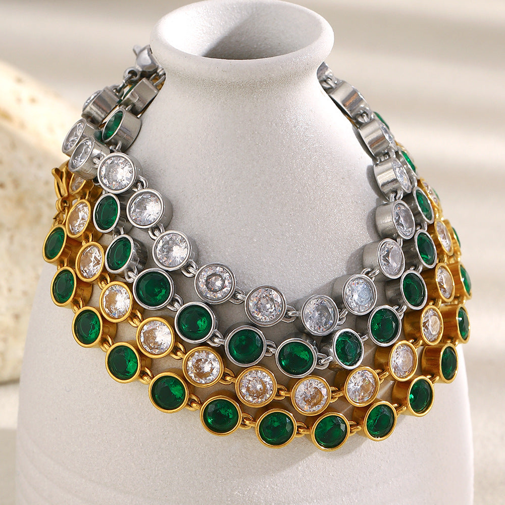 Fashionable Geometric Stainless Steel Plated 18K Gold Cubic Zirconia Sparkling Bracelet for Women