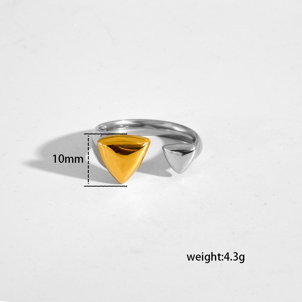 Conjunto de anillos abiertos minimalistas de acero de titanio con detalles de goteo y triángulo para mujer