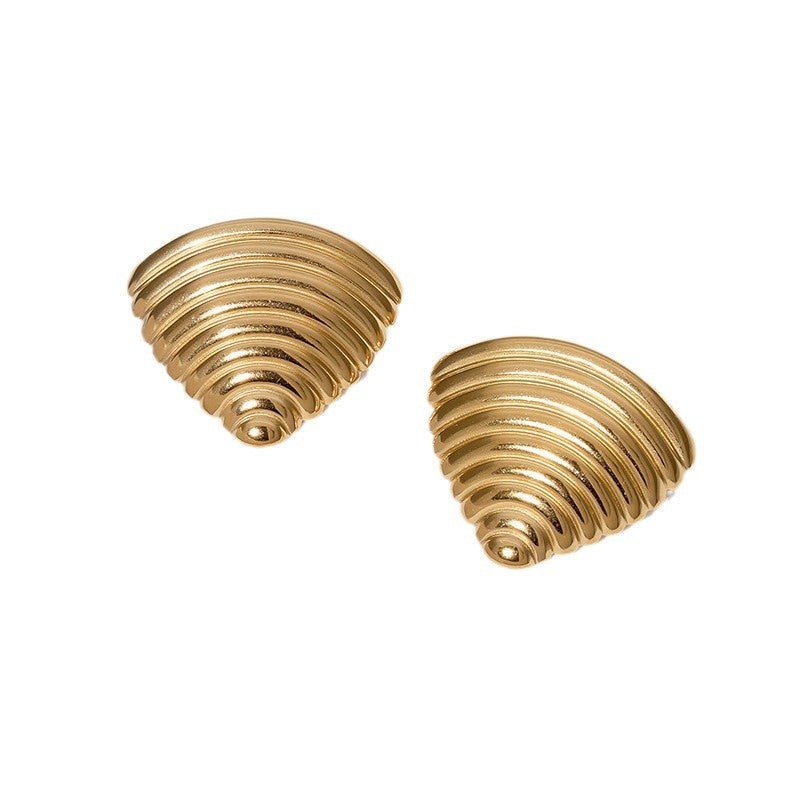 Minimalist 18K Gold Plated Geometric Triangle Textured Stainless Steel Earrings for Women