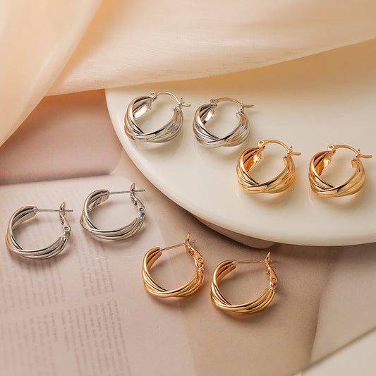 Pendientes de aro geométricos minimalistas para mujer de cobre con baño de oro