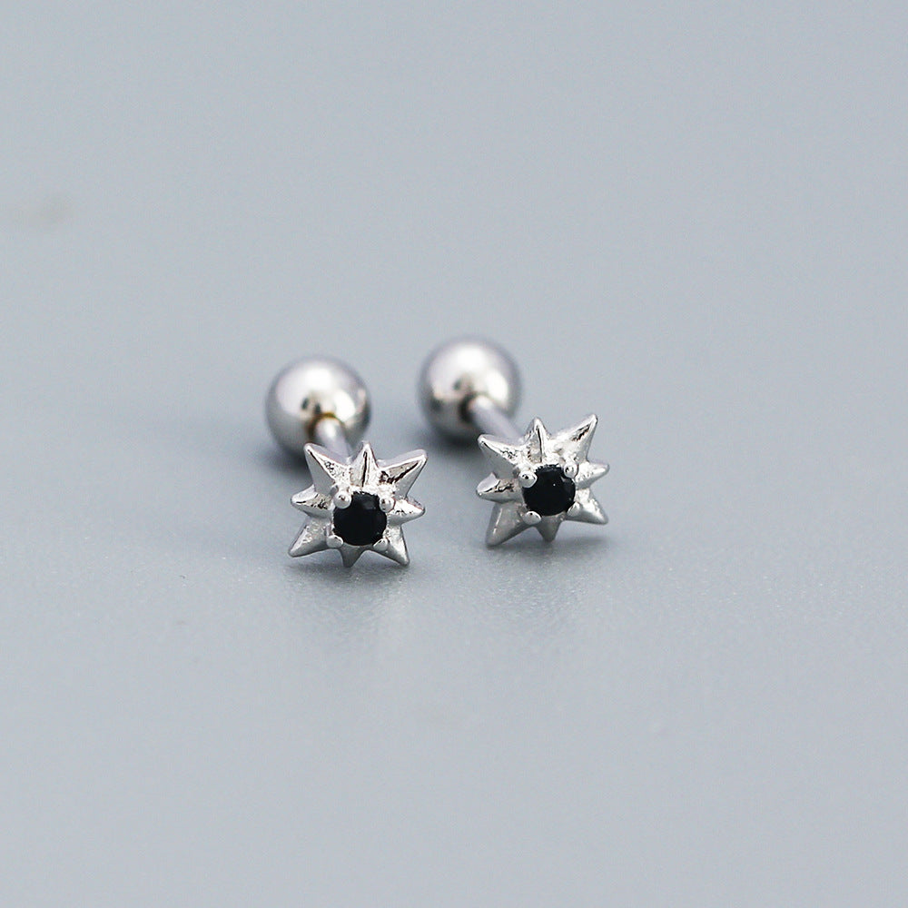 Minimalist 925 Sterling Silver Star Inlay Stud Earrings for Women