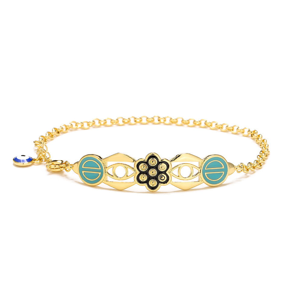 Bohemian Style Geometric Copper Bracelet with 18K Gold Plating and Enamel Finish for Women