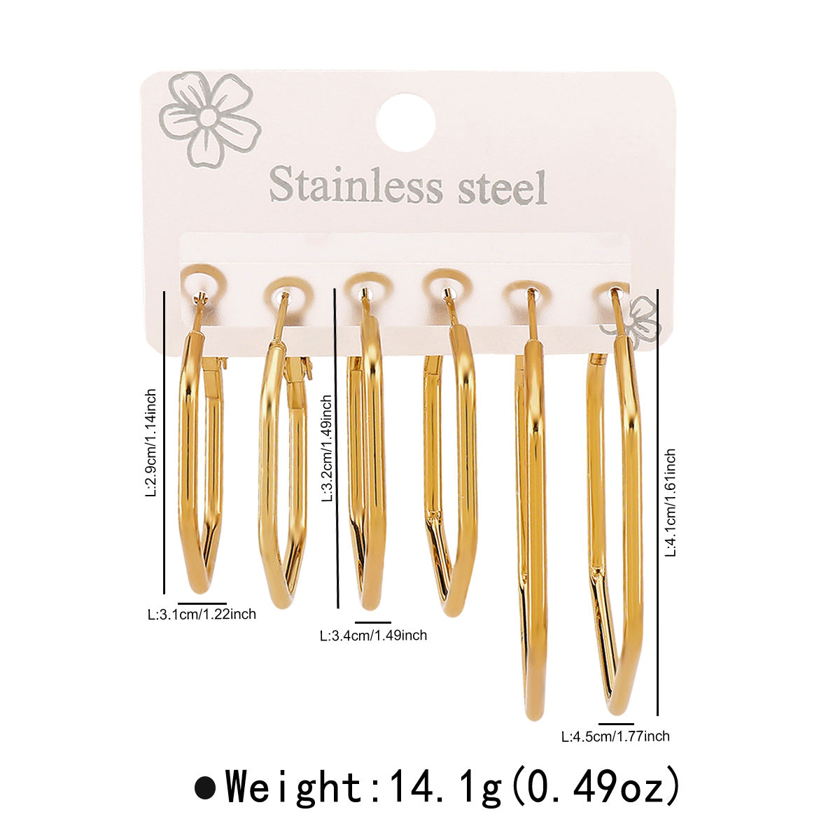 Minimalist Geometric Stainless Steel Earrings for Women with Plated Finish, Circular and Hexagonal Hoop and Stud Set