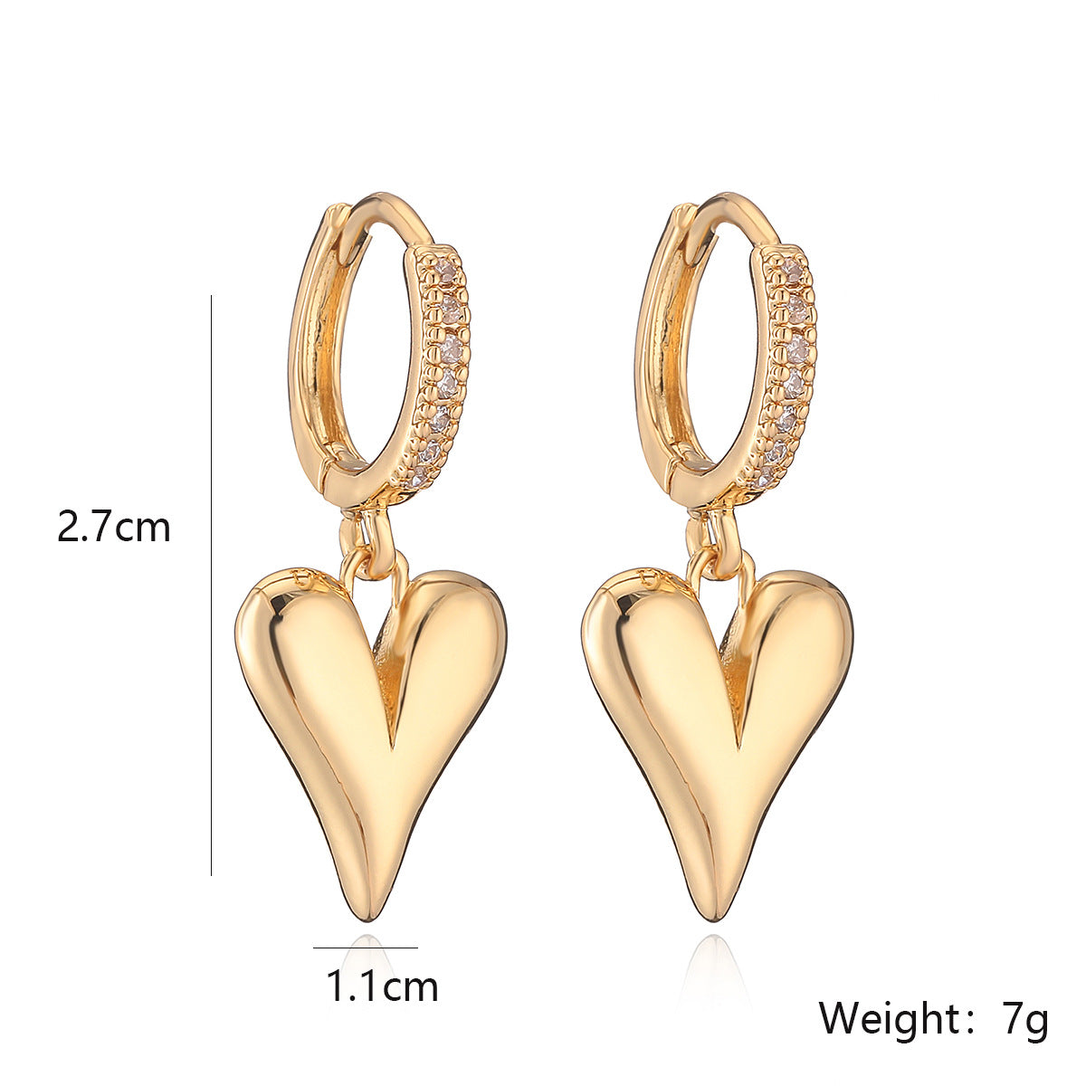 Orecchini Minimalisti Geometrici in Rame con Placcatura in Vero Oro da Donna, Semplici Orecchini Pendenti a Cuore, Gioielli in Metallo alla Moda e Versatili