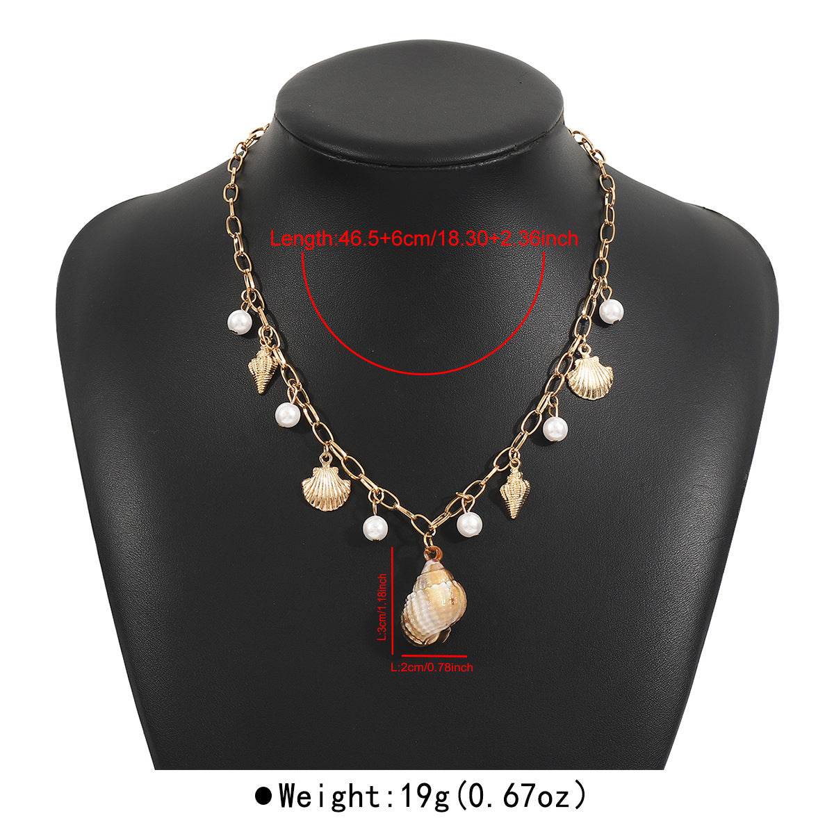 Collar con colgante geométrico estilo vacaciones con borlas de perlas y detalles de estrellas y conchas marinas en aleación con acabado chapado