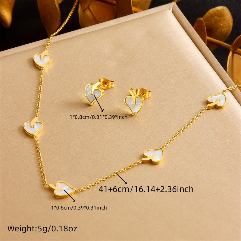 Minimalist Sweet Plant Leaf Stainless Steel Plated Jewelry Set for Women
