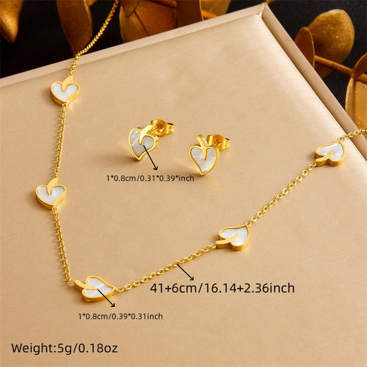 Minimalist Sweet Plant Leaf Stainless Steel Plated Jewelry Set for Women