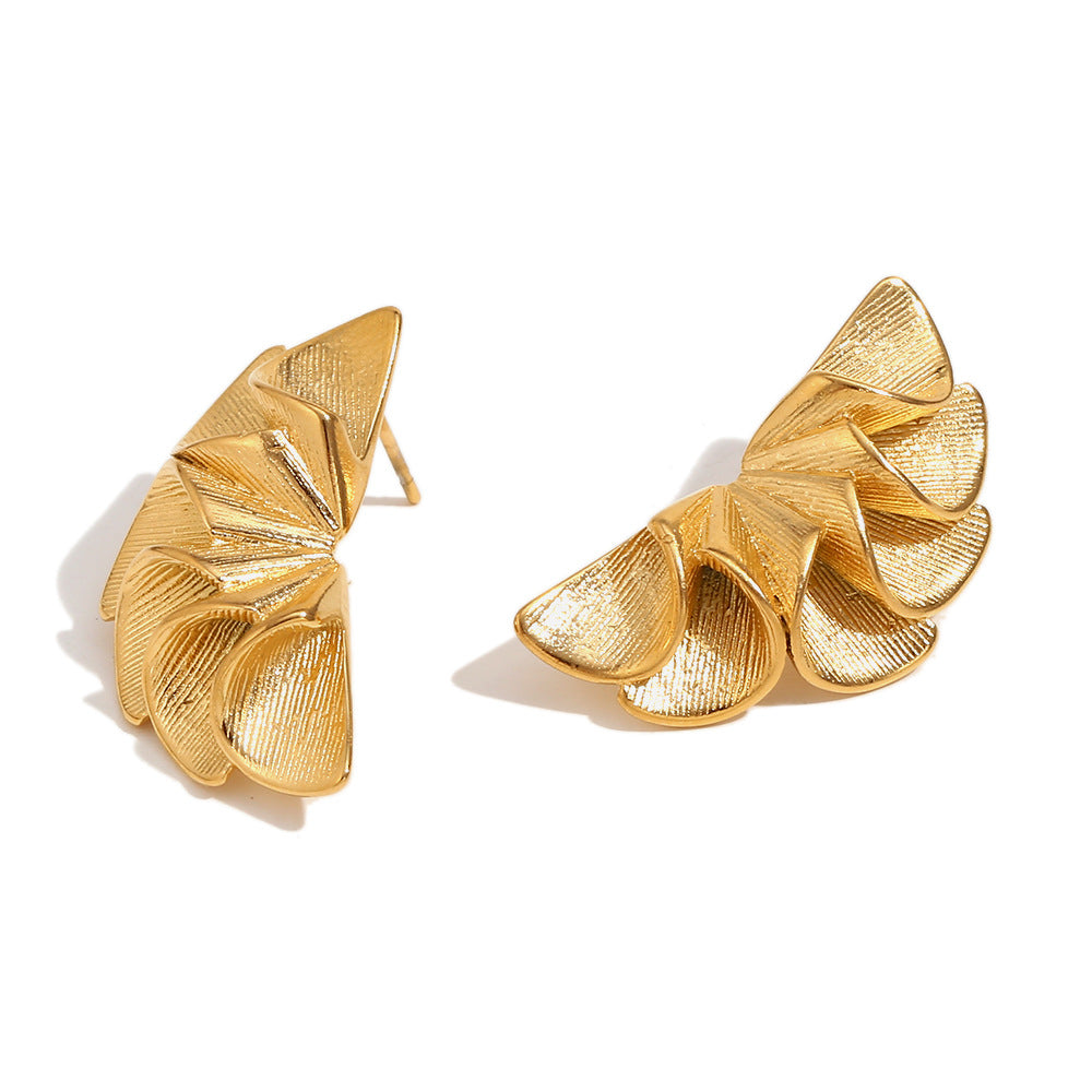 Elegantes Pendientes de Acero Inoxidable de Estilo Vintage con Baño de Oro de 18K y Diseño de Pétalos Plegados para Mujer