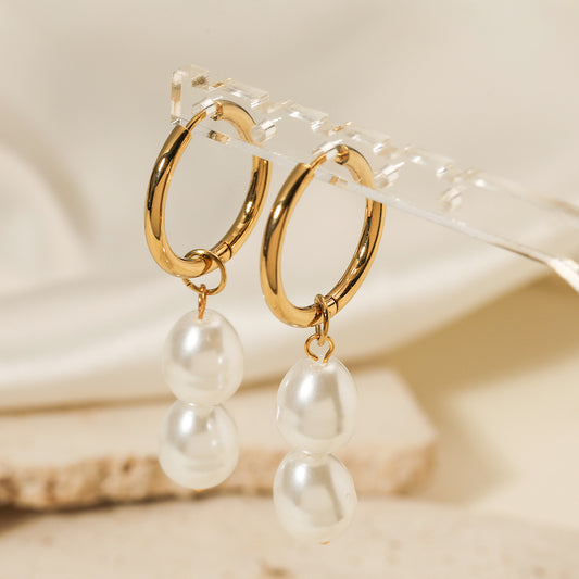 Pendientes Minimalistas Geométricos de Acero Inoxidable con Perlas para Mujer, Baño de Oro de 18 quilates, Elegante Accesorio de Moda