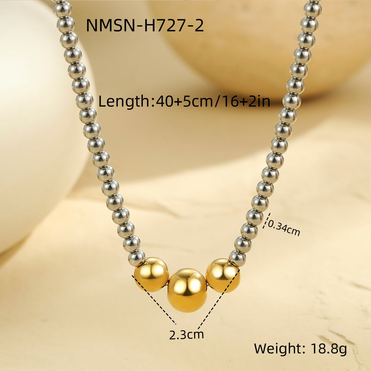 Fashionable OL Style Geometric Bead Necklace with Y-Shape Chain Stainless Steel Plated 18K Gold Tone Locket Necklace for Women