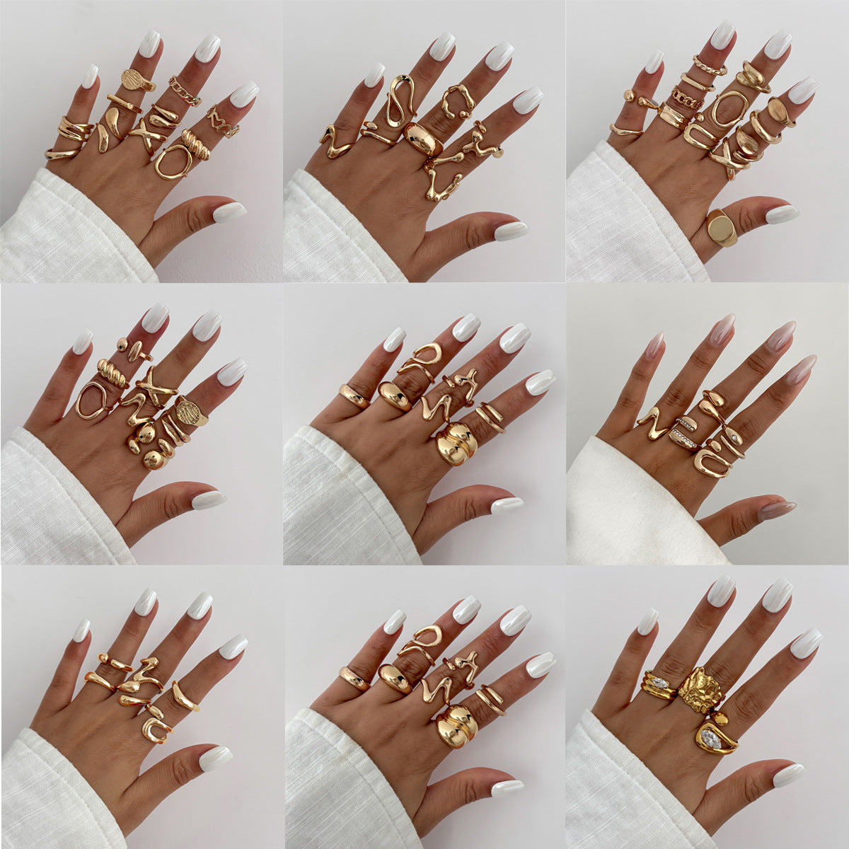 Luxury Elegant Geometric Oval Alloy Plated Irregular Liquid Lava Wrinkle Open Ring for Women
