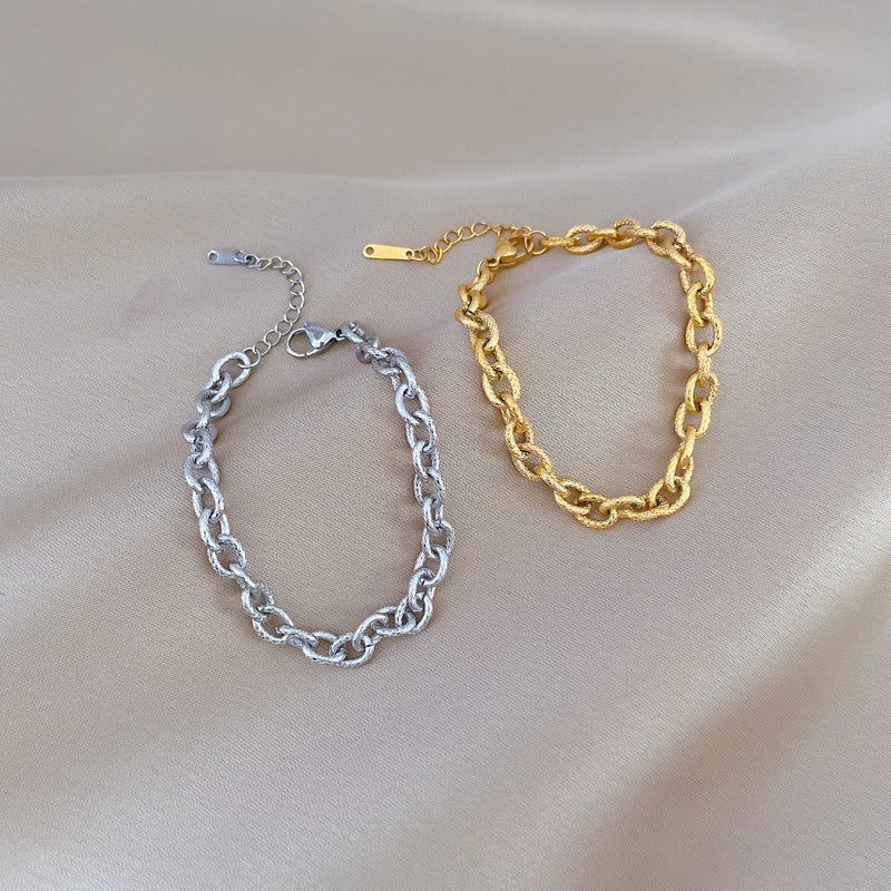 Vintage Minimalist Zodiac Titanium Steel Bracelet for Women with Gold Inlay and Wavy Texture