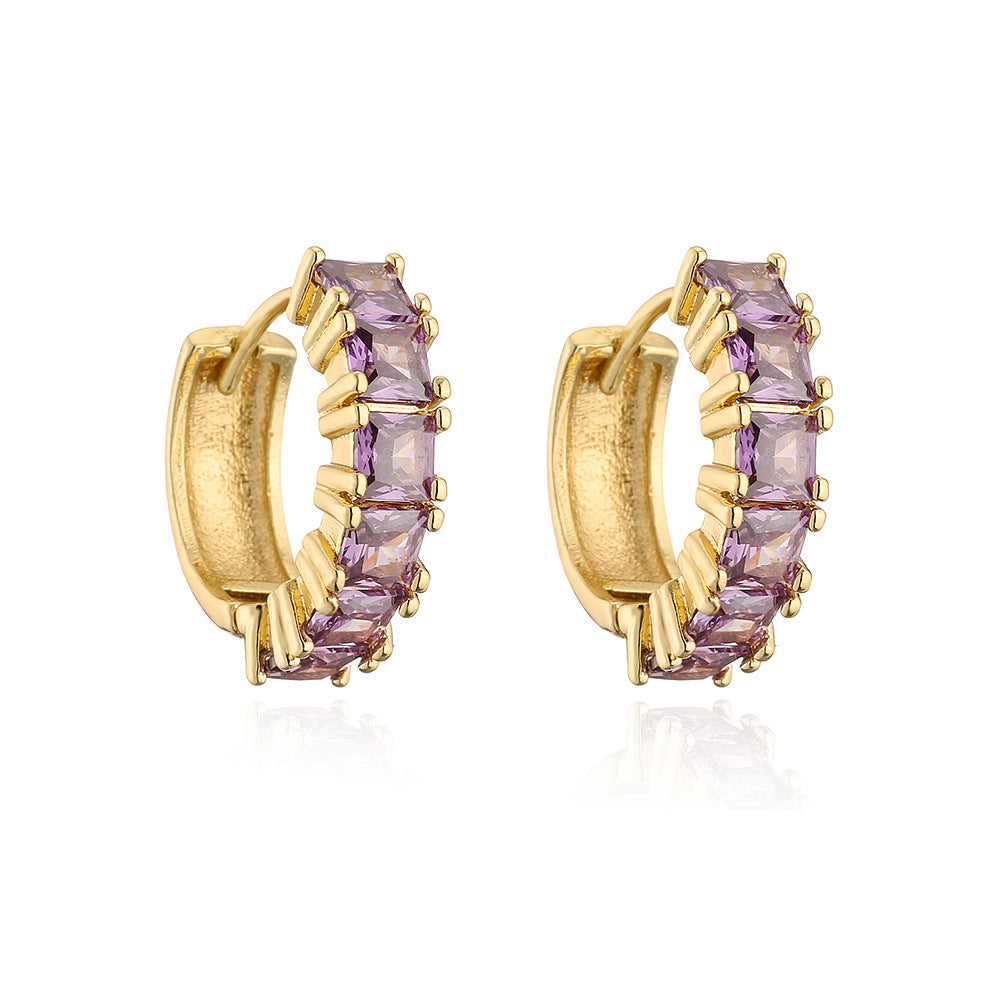 Minimalist Geometric Copper Hoop Earrings with 18K Gold Plating and Zircon Accents for Women