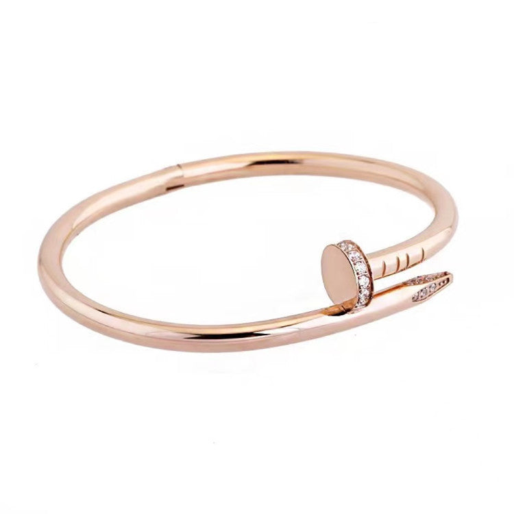 Luxury Style Letter-Shaped Brass Gold-Plated Bracelet with Zircon Inlay and Spring Clasp
