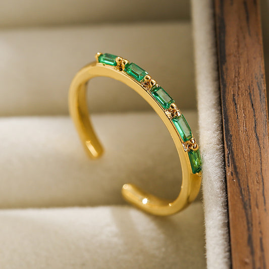 Anillo abierto geométrico minimalista para mujer de latón con chapado de oro auténtico e incrustaciones de circonitas