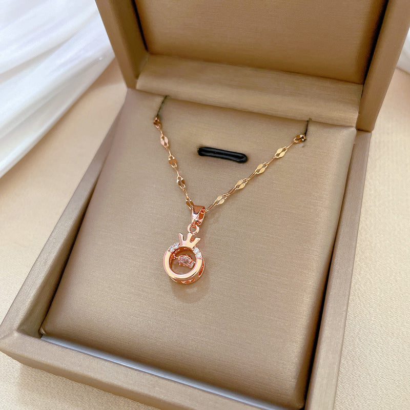Elegant Crown-Shaped Pendant Necklace for Women and Men with Stainless Steel Chain and Rhinestone Inlay