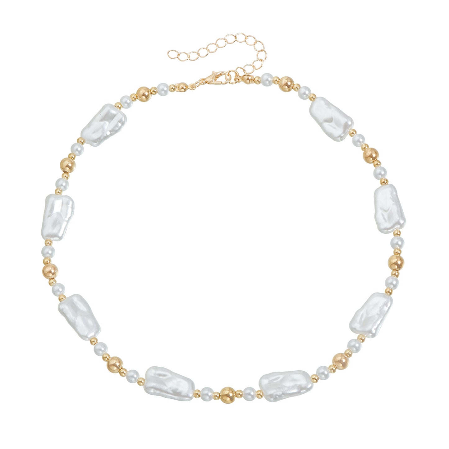 Geometric Alloy Plated Flat Pearl Spliced Necklace for Women