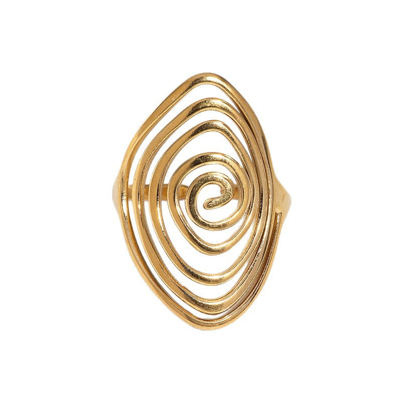 Minimalist Geometric Gold Plated Stainless Steel Open Ring with Spiral Line Design