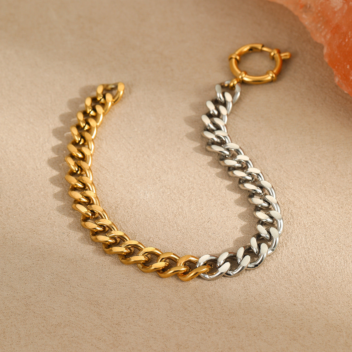 Minimalist Two-Tone Cuban Link Bracelet in Stainless Steel with Plated Finish for Women