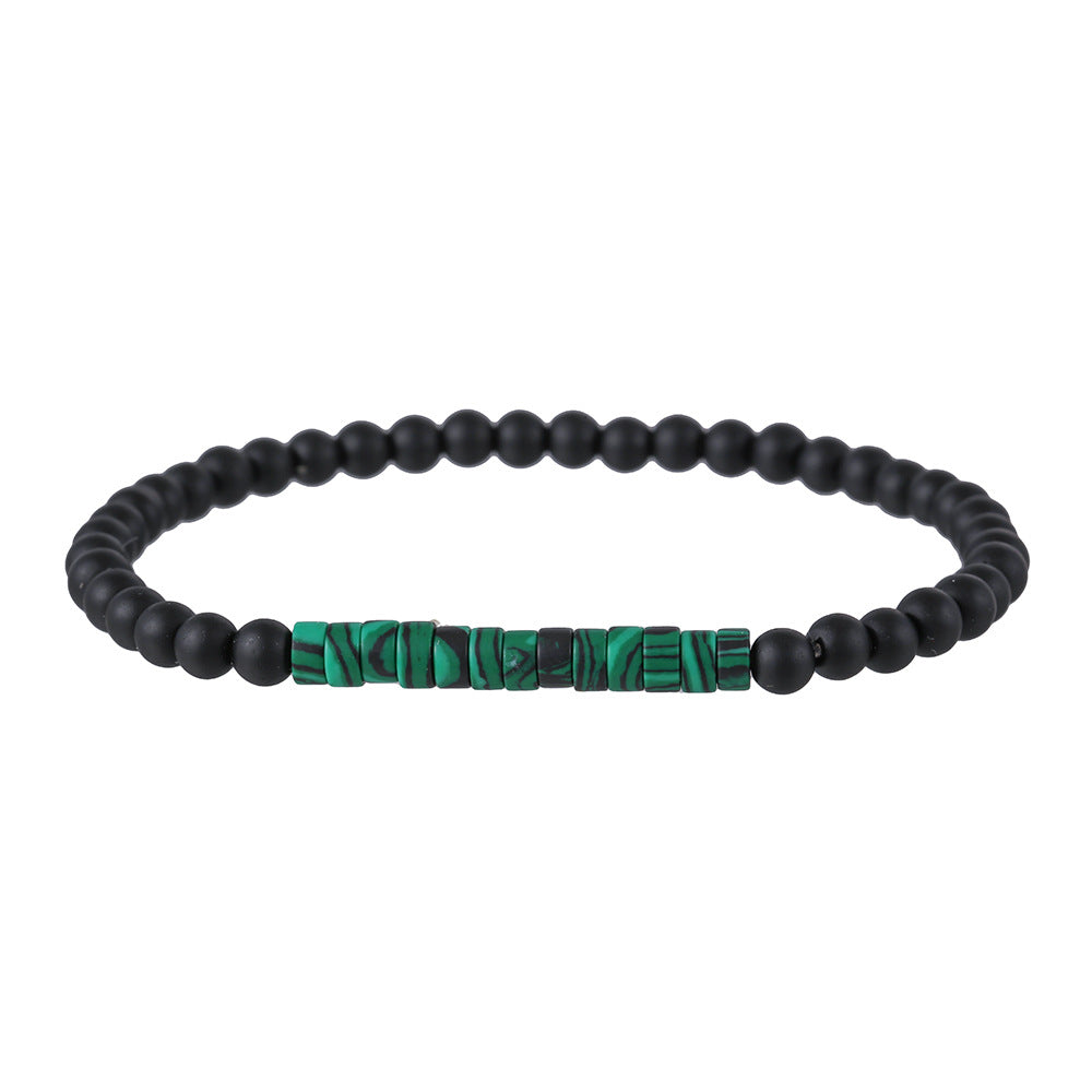 Hip-hop Geometric Round Wood Turquoise Beaded Bracelet for Men and Women