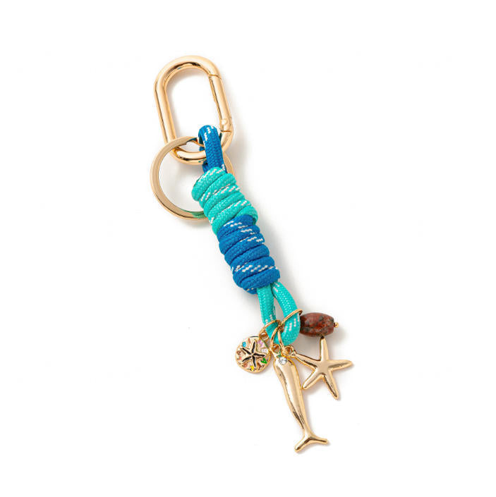 Sweet Striped Zinc Alloy Plated DIY Charm Bar Keychain with Conch and Starfish Elements for Women